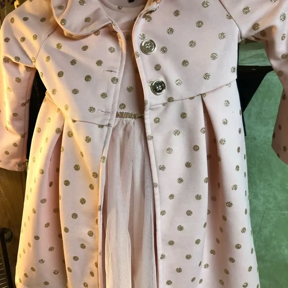 pink dress with gold polka dots Dress Pink and Gold Polka Dot Girls Special Occasion Dress 4 main image 0